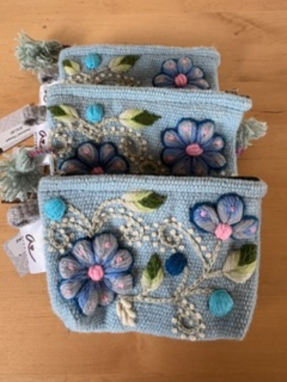 Artesana Love -Victorian Hand Embroidered Small pouch -BLUE